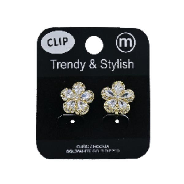 CZ Flower Rhinestone Clip On Earrings