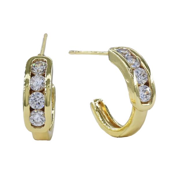 CZ Channel Set Stone Hoop Earrings