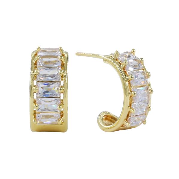 CZ Rectangular Stone Half Hoop Earrings