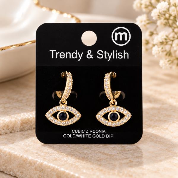 Gold Dipped White Gold Dipped CZ Evil Eye Earring