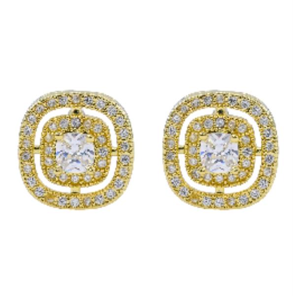 CZ Square Double Halo Stud Earrings