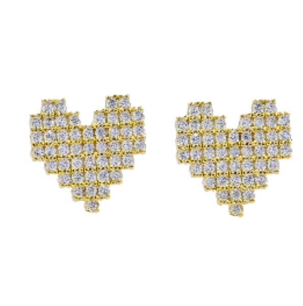 Pixel Heart CZ Rhinestone Stud Earrings