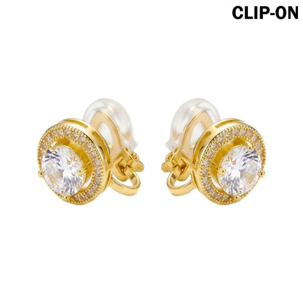 Round CZ Halo Clip On Earrings