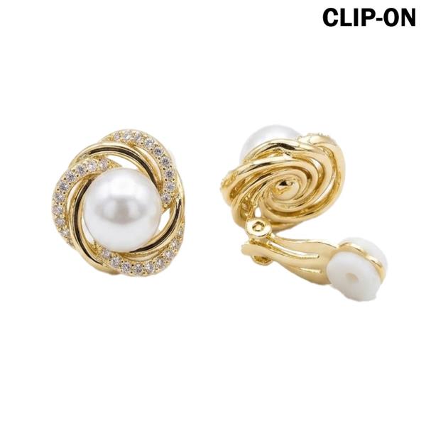 CZ Pearl Swirl Clip On Earring