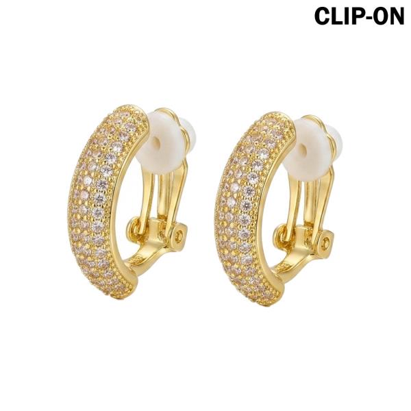 CZ Pave Hoop Clip On Earrings