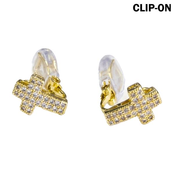CZ Pave Cross Clip On Earring