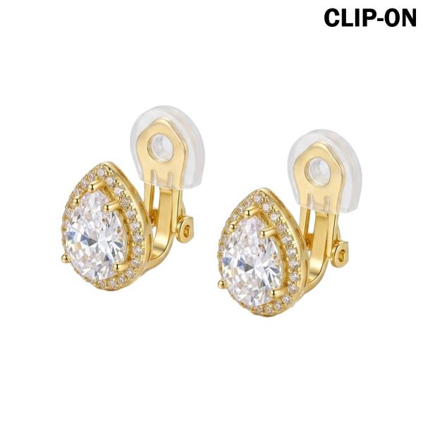 CZ Teardrop Halo Stone Clip On Earrings