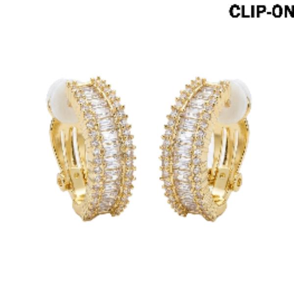 CZ Hoop Clip On Earrings