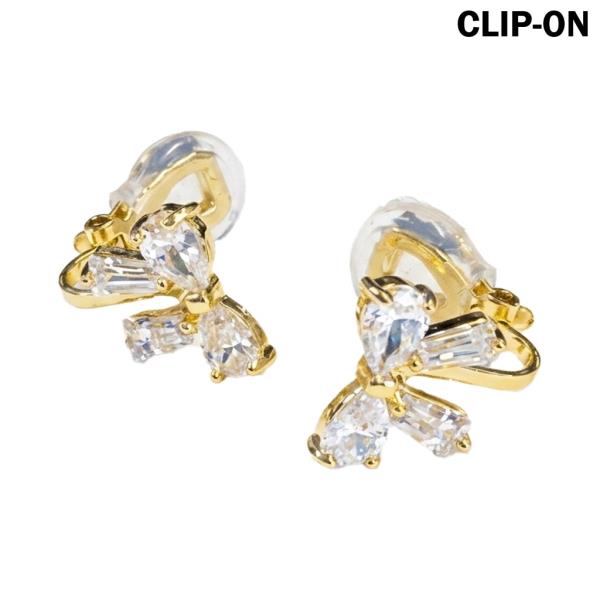 CZ Bow Clip On Earring