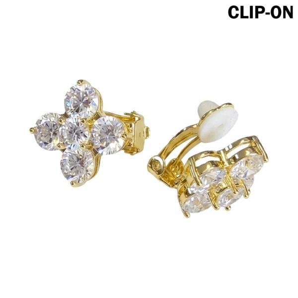 CZ Flower Cluster Clip On Earring