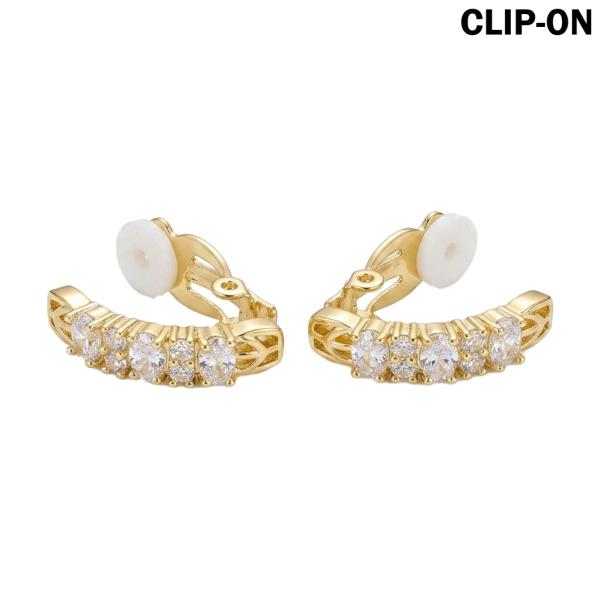 CZ Curved Stone Clip On Earrings