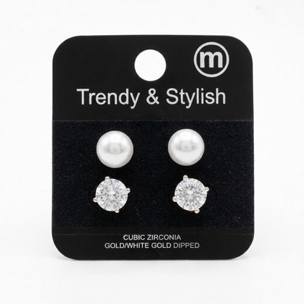 Pearl and Cubic Zirconia Stud Earrings