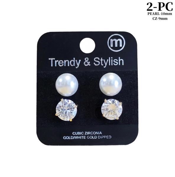 Pearl and Cubic Zirconia Stud Earrings