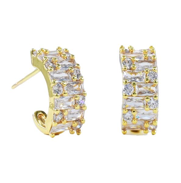 CZ Baguette and Round Stone Hoop Earrings