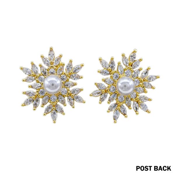 Brass Snowflake on Pearl Post Earring