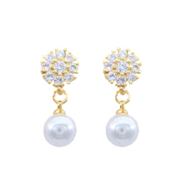 CZ Flower Cluster Pearl Drop Earrings