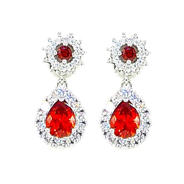 Teardrop CZ Halo Stone Drop Earrings