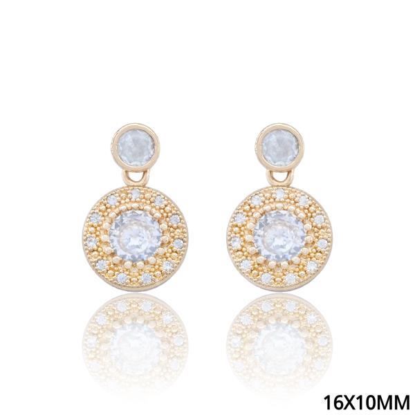 Round Rhinestone CZ Halo Drop Earrings