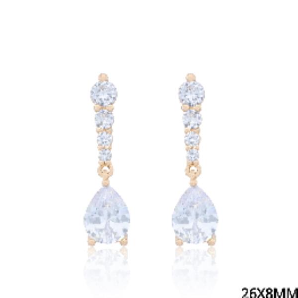 Round CZ Link Teardrop Dangle Earring