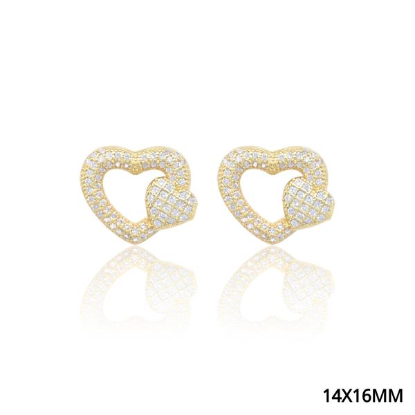 Double Heart Pave CZ Post Earring