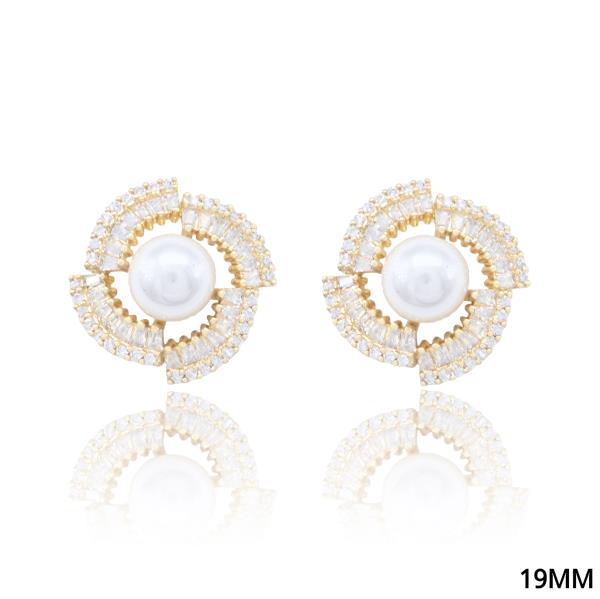 Pearl With CZ Halo Stud Earring