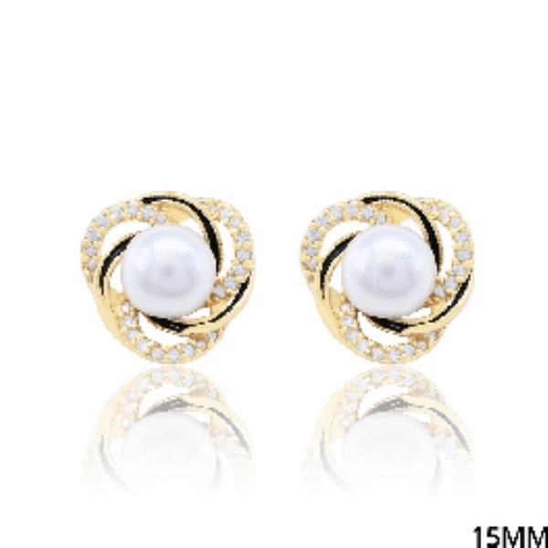 Swirl CZ Halo Pearl Stud Earring
