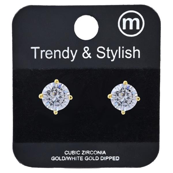 Cubic Zirconia Round Stud Earrings 8mm