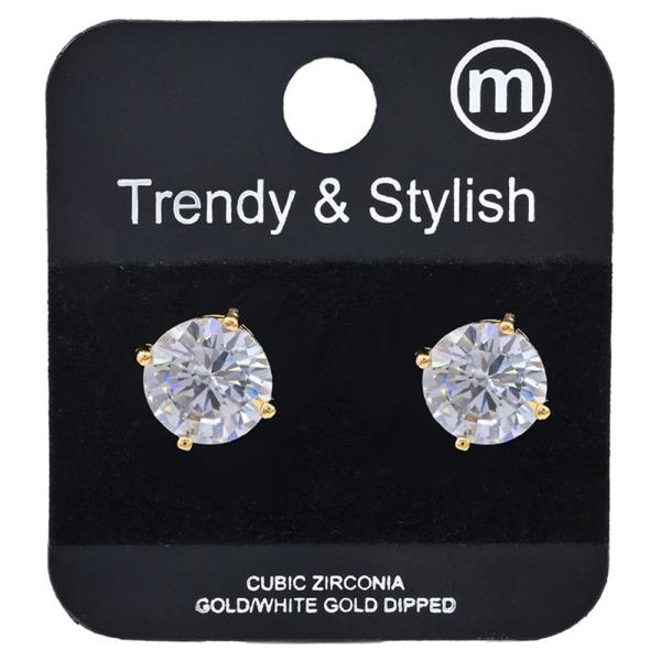 Round Cubic Zirconia Prong Stud Earrings 9mm