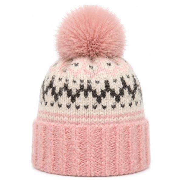 Fair Isle Knit Beanie With Pom Pom