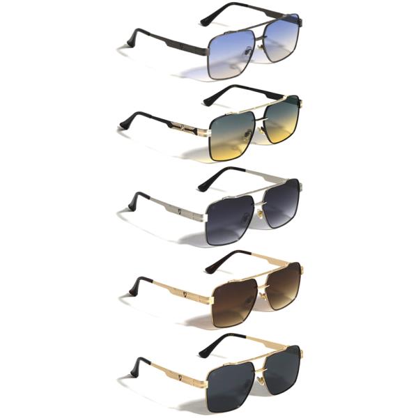 KHAN METAL ART DECO MODERN SQUARED AVIATORS SUNGLASSES 1DZ