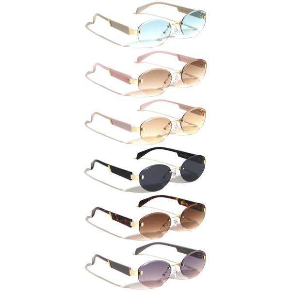 RIMLESS DIAMOND EDGE CUT OVAL SUNGLASSES 1DZ