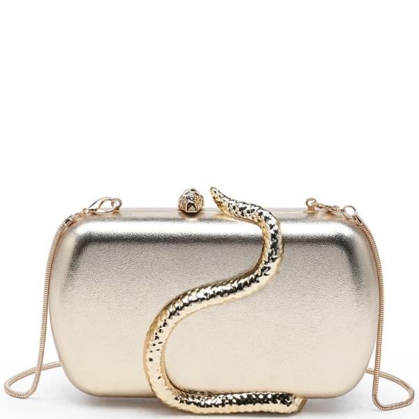 SCULPTURAL SERPENT CLASP REPUTATION EVENING CLUTCH BAG