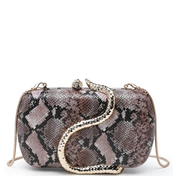 SCULPTURAL SNAKE TEXTURED REPUTATION EVENING CLUTCH BAG