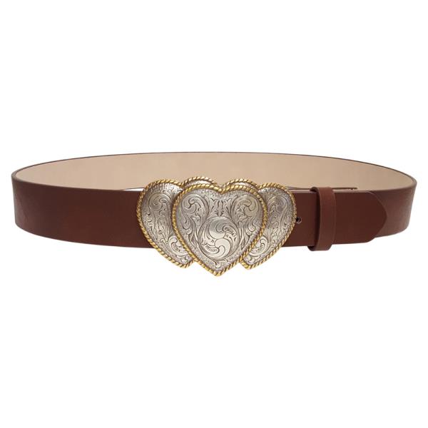 Triple Heart Engraved Buckle Belt