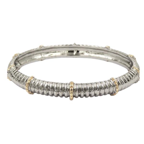 Two Tone Ribbed Station Bangle Bracelet