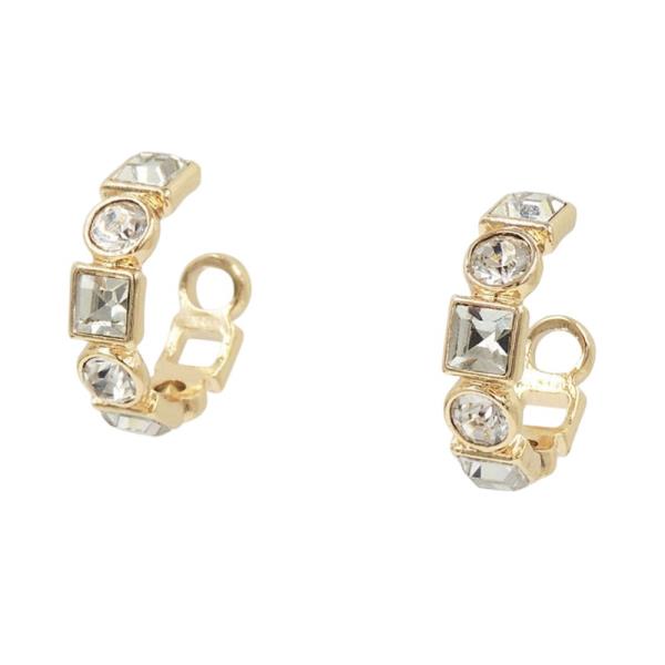 Square and Round Stone Hoop Earring