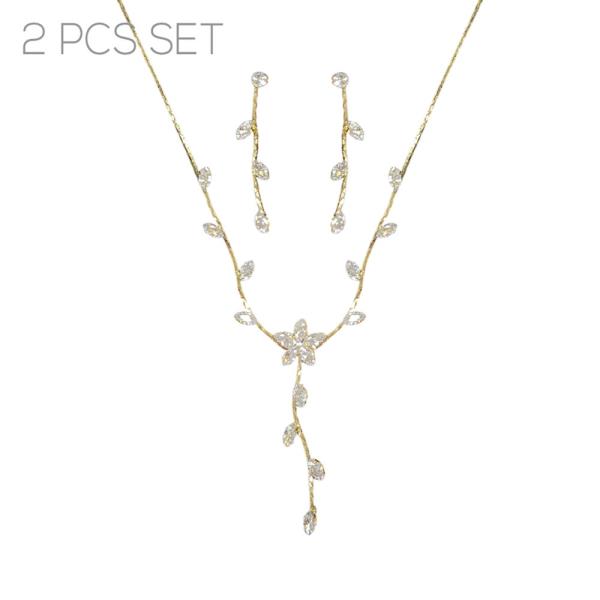 CZ MARQUISE FLOWER NECKLACE EARRING SET