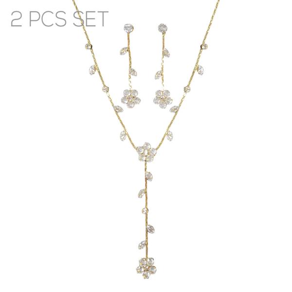 CZ FLOWER VINE NECKLACE EARRING SET