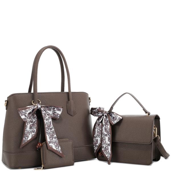 3IN1 SCARF BOW TOTE BAG W CROSSBODY AND WALLET SET