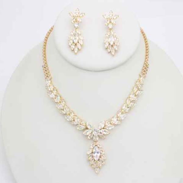 CZ Marquise Leaf Halo Pendant Necklace Earring Set