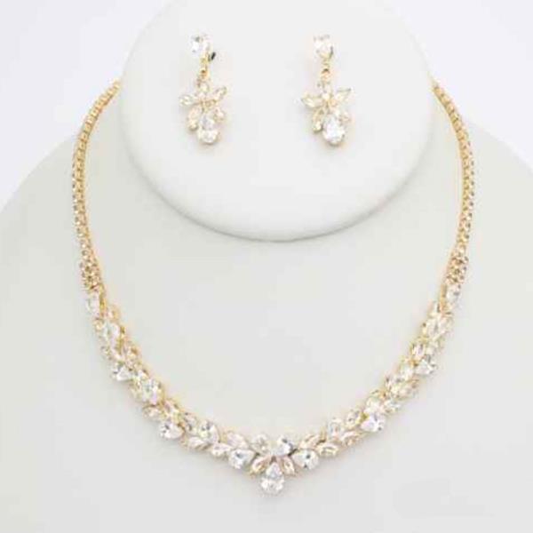 CZ Marquise Leaf Cluster Necklace Earring Set