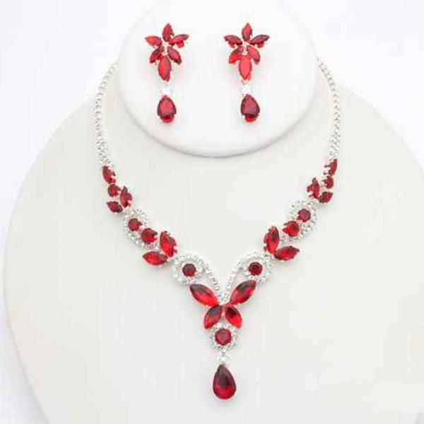 CZ Floral Teardrop Pendant Necklace Earring Set
