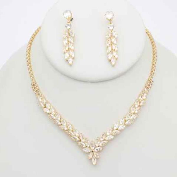 CZ Marquise Leaf V Necklace Earring Set