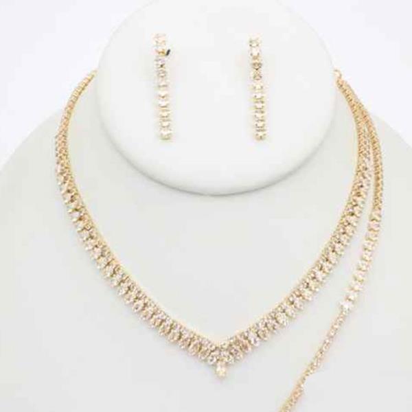 CZ Baguette V Bracelet Necklace Earring Set