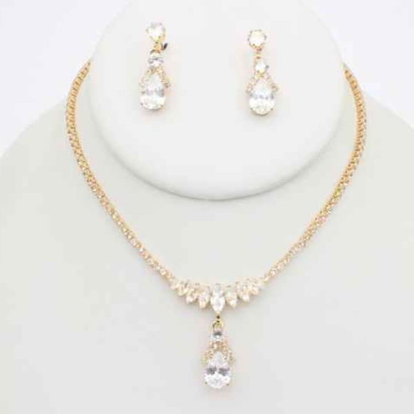 CZ Marquise Teardrop Pendant Necklace Earring Set