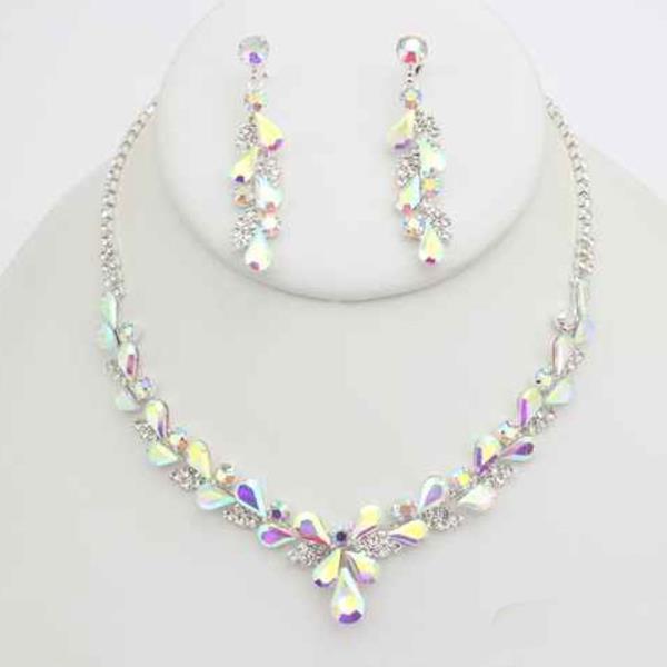 Crystal Rhinestone Teardrop Necklace Earring Set