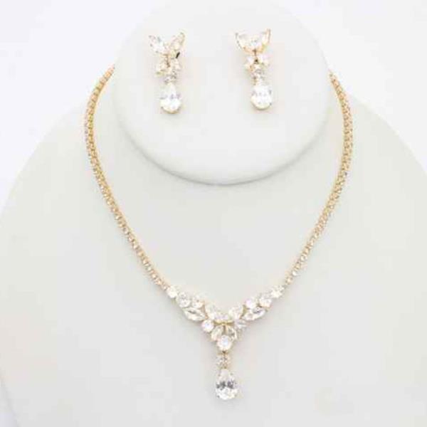 CZ Marquise Floral Pendant Necklace Earring Set