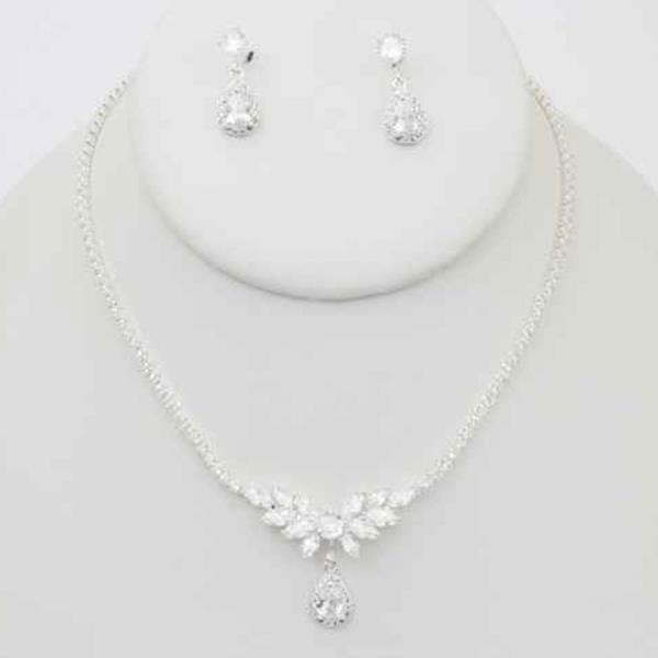 CZ Marquise Leaf Pendant Necklace Earring Set