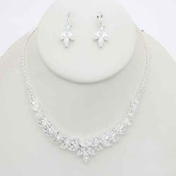 CZ Marquise Leaf Floral Necklace Earring Set