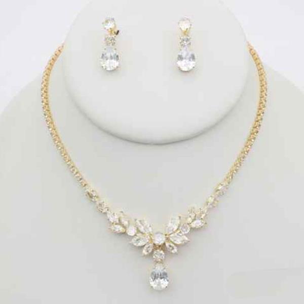 CZ Marquise Floral Pendant Necklace Earring Set